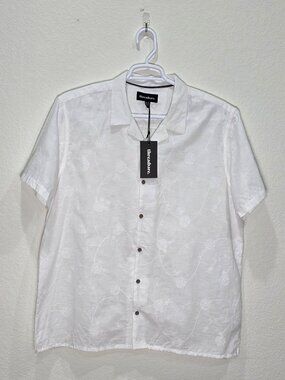 New threadbare White Cotton Embroidered Floral Men's 2XL Shirt